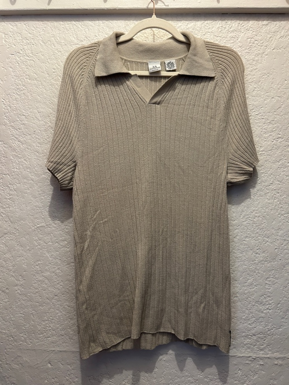 A/X Armani Exchange Men’s Beige Ribbed Short-Sleeve Polo
